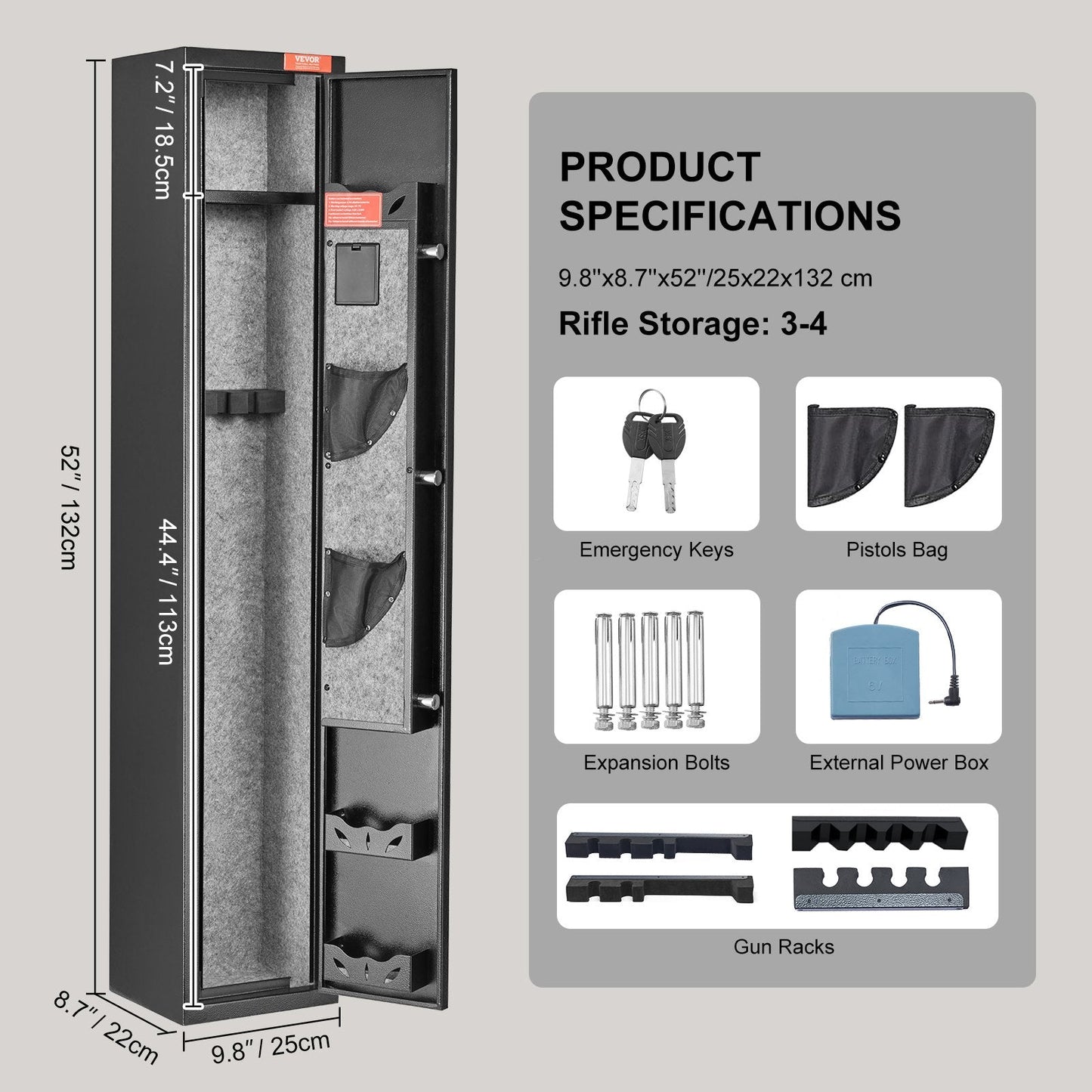 Digital Keypad Rifle and Pistol Safe for 3 Rifles and 4 Pistols, Steel Construction