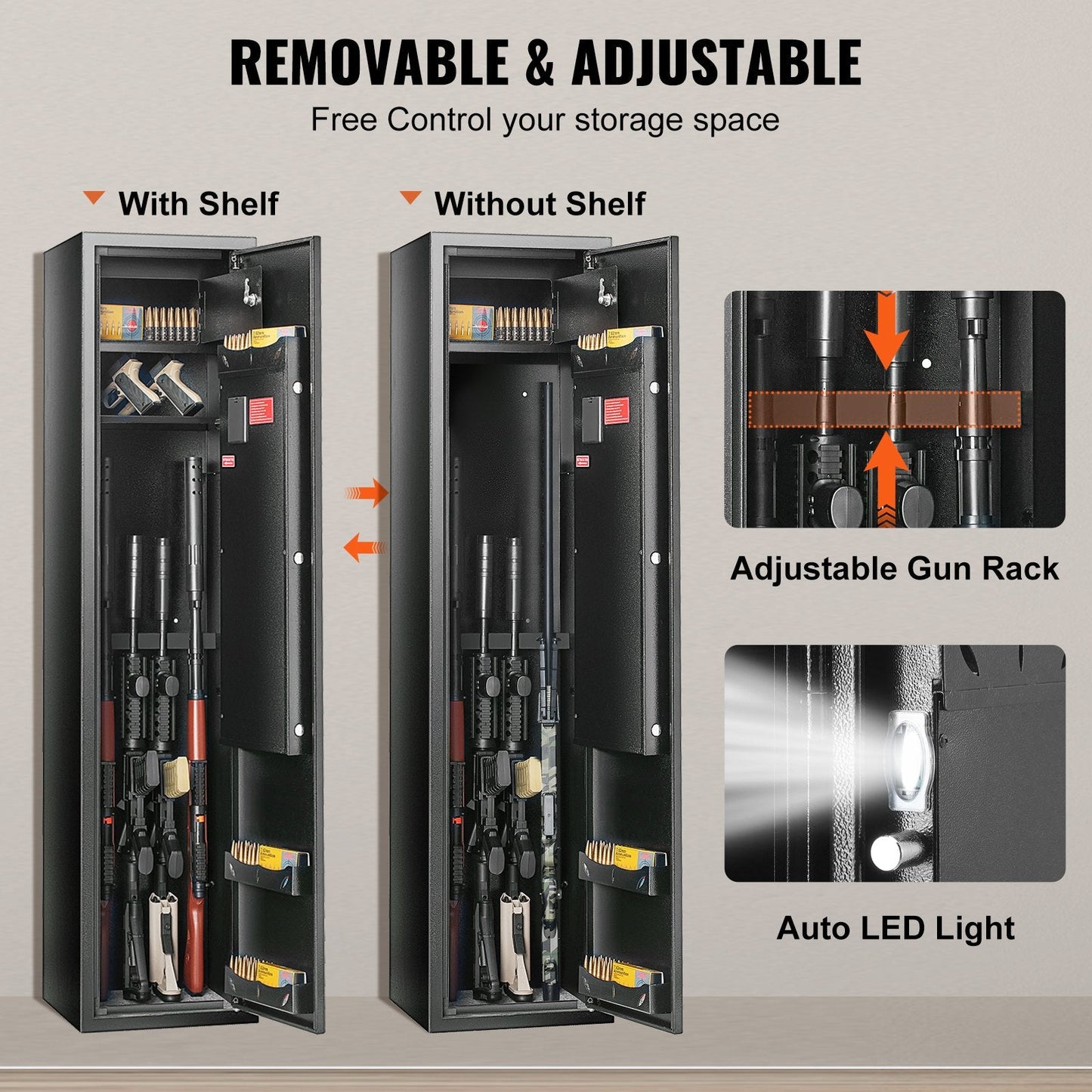Secure Rifle Cabinet with Built-in Locker for 5 Rifles and Keypad Lock