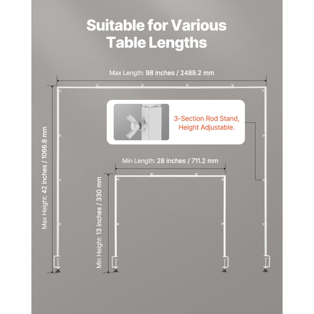 VEVOR Over The Table Rod Stand with Clamps 28-98 in Length Adjustable for Party