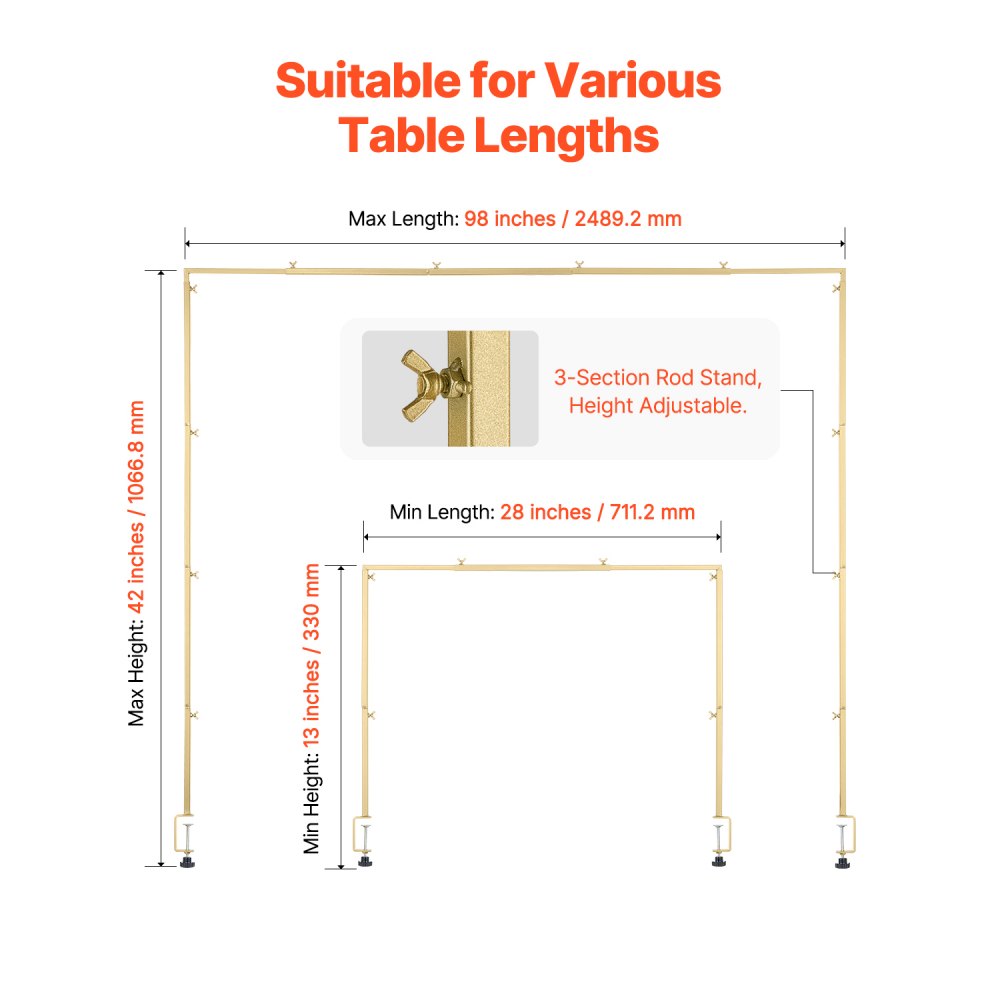 VEVOR Over The Table Rod Stand with Clamps 28"-98" L Adjustable Table Arch Stand