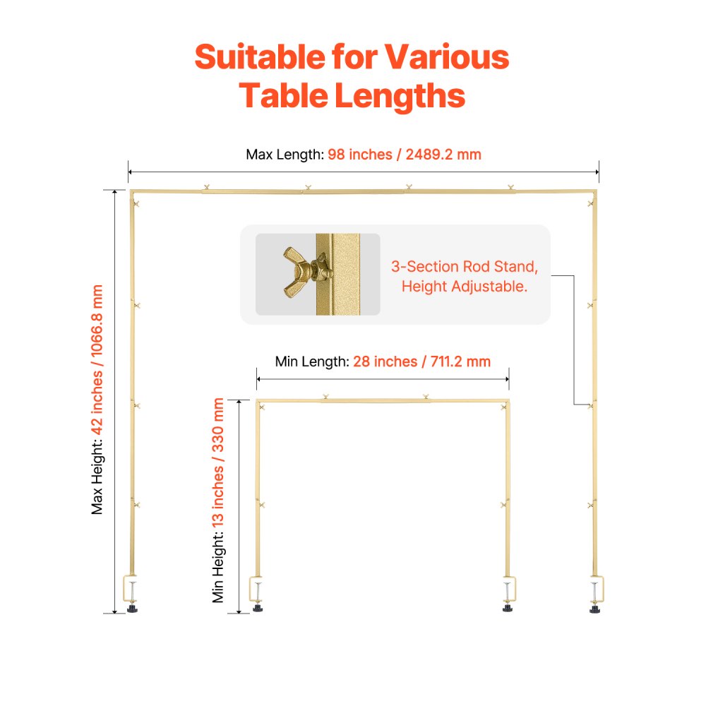 VEVOR 2Pcs Over The Table Rod Stand with Clamp Arch Frame 28-98 in L Adjustable