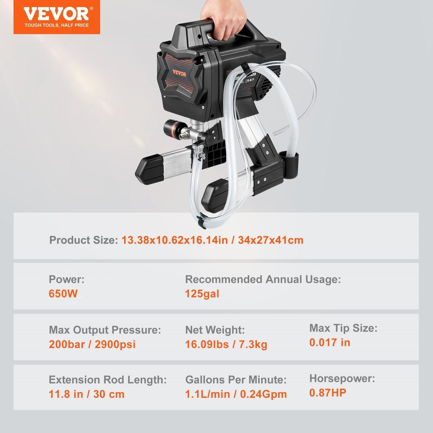 Electric Stand Airless Paint Sprayer, 7/8HP, 220V, 7.5m Hose, 7.3kg