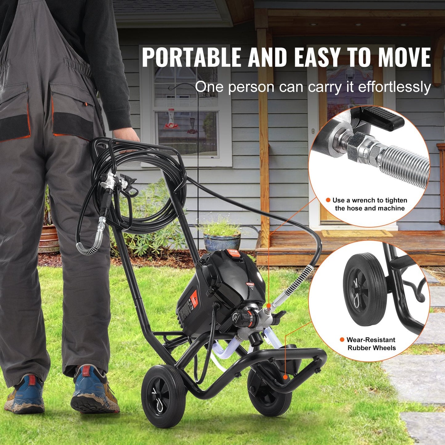 High-Efficiency 750W Electric Airless Paint Sprayer with Cart for Home Projects