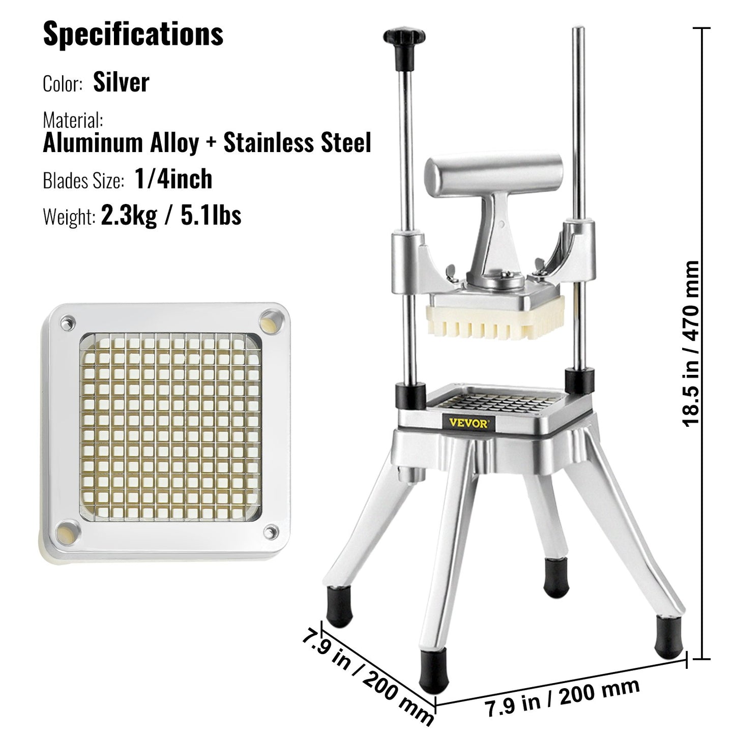 VEVOR Commercial Vegetable Fruit Chopper 1/4" Blade Heavy Duty Professional Food