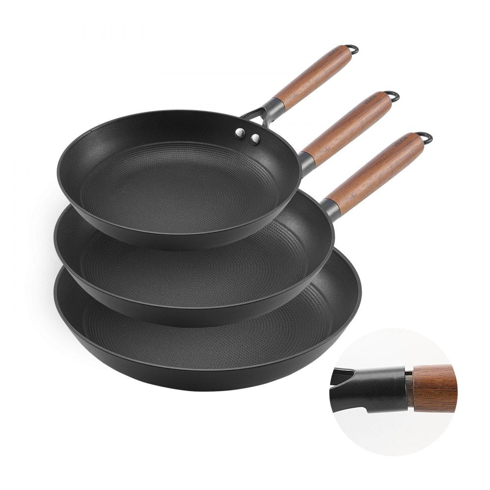 3 Piece Cast Iron Skillet Frying Pan Set 205 265 310 mm Nonstick Black