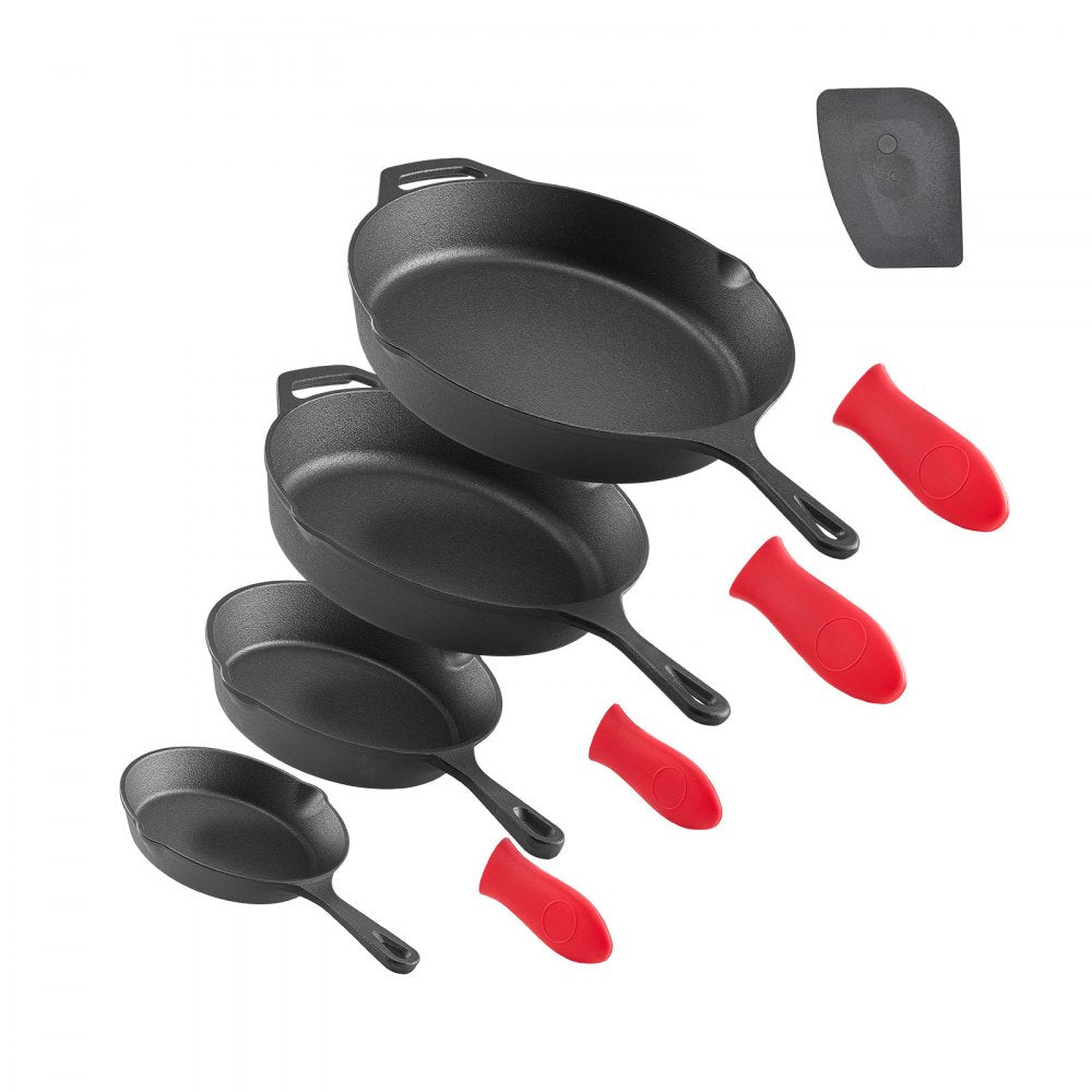 4 Piece Cast Iron Skillet Frying Pan Set 155 205 260 305 mm Handle Black