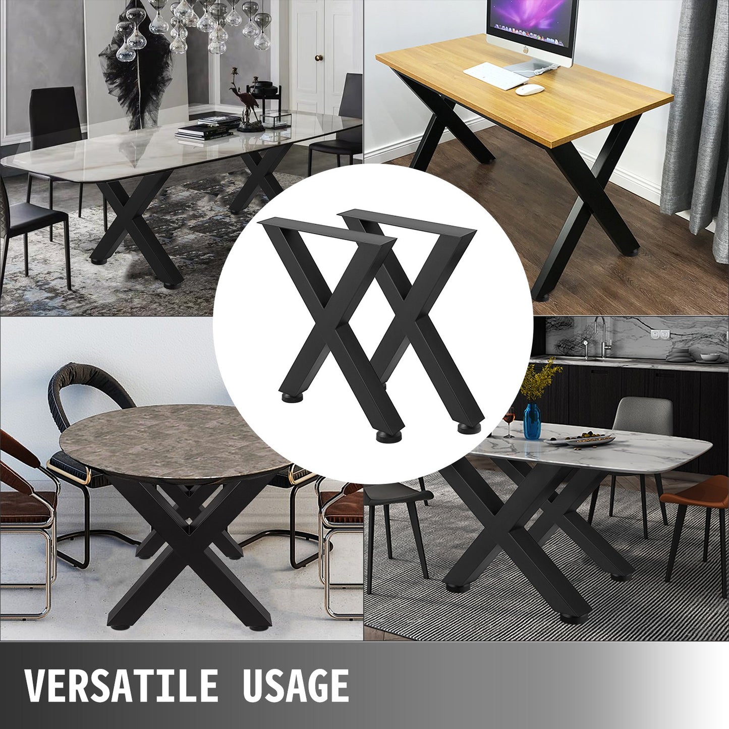 VEVOR Set of 2 Steel Table Legs, 28\'\'Height 24\'\'Wide Dining Table Legs, Heavy