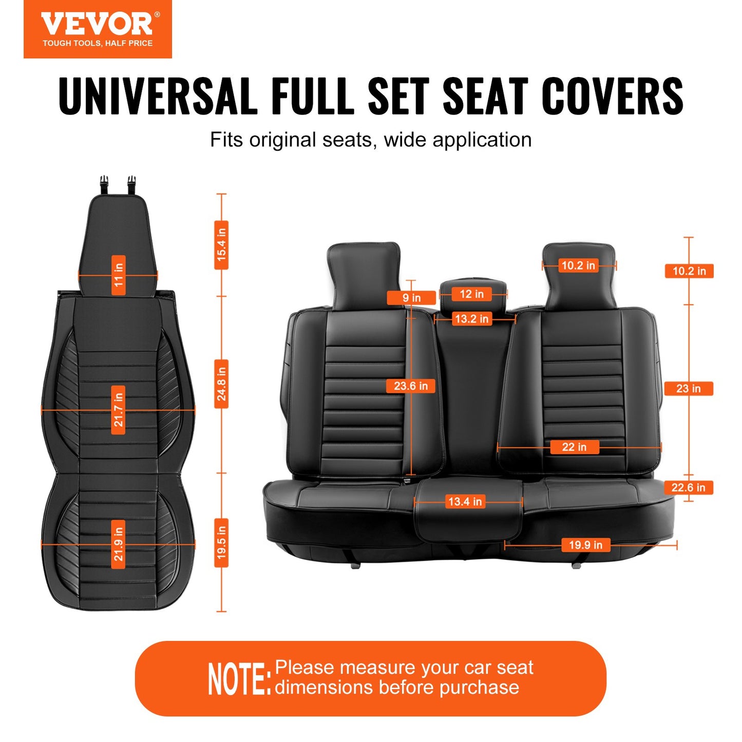 VEVOR Seat Covers, Universal Car Seat Covers Full Set Seats, Front and Rear Seat,