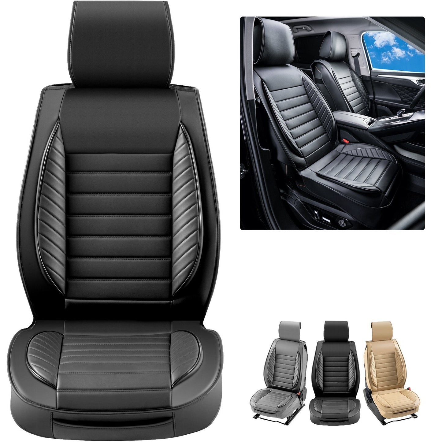 Universal Faux Leather Car Seat Covers, 2pcs, Black, Airbag Compatible, 3kg