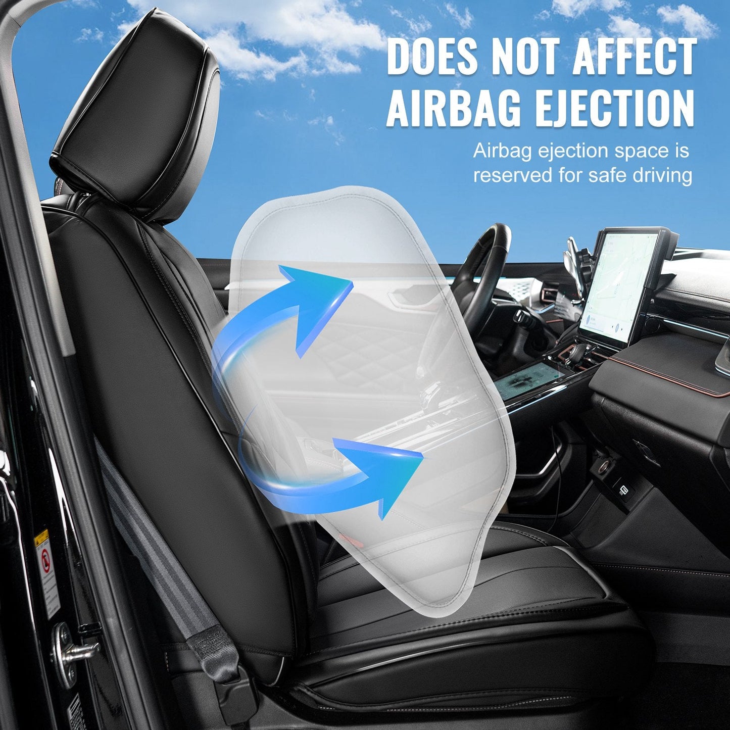 Universal Faux Leather Car Seat Covers, 6pcs, Black, Airbag Compatible