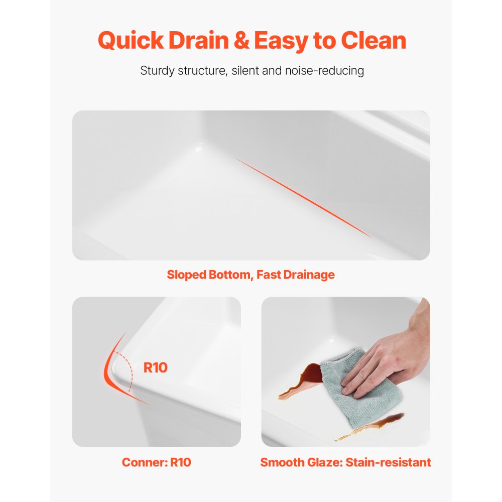 VEVOR 33in Farmhouse Sink Topmount Undermount Kitchen Single Bowl Basin Fireclay