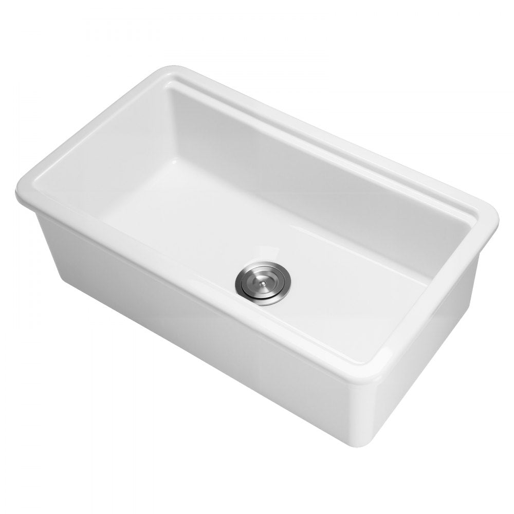 VEVOR 33in Farmhouse Sink Topmount Undermount Kitchen Single Bowl Basin Fireclay