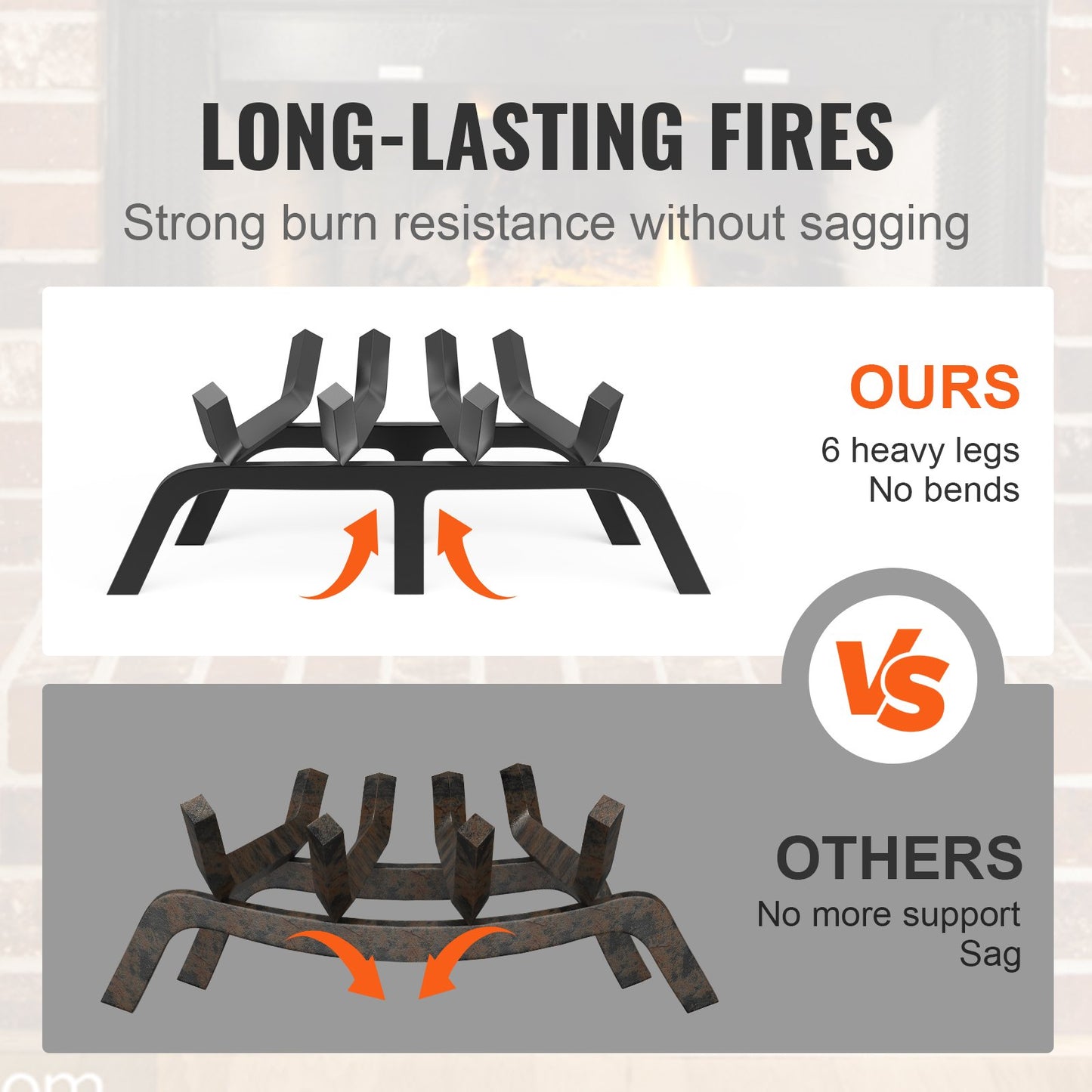 VEVOR Fireplace Log Grate, 18 inch Heavy Duty Fireplace Grate with 6 Support Legs,