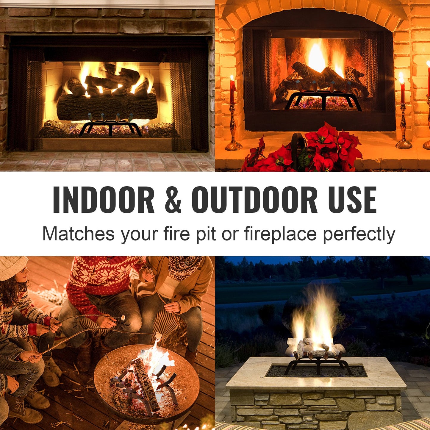 VEVOR Fireplace Log Grate, 18 inch Heavy Duty Fireplace Grate with 6 Support Legs,