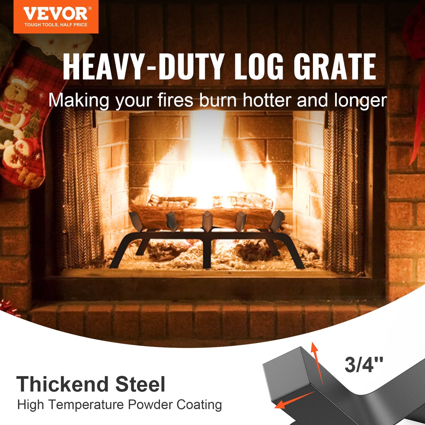 VEVOR Fireplace Log Grate, 609.6mm Heavy Duty Fireplace Grate with 6 Support Legs,