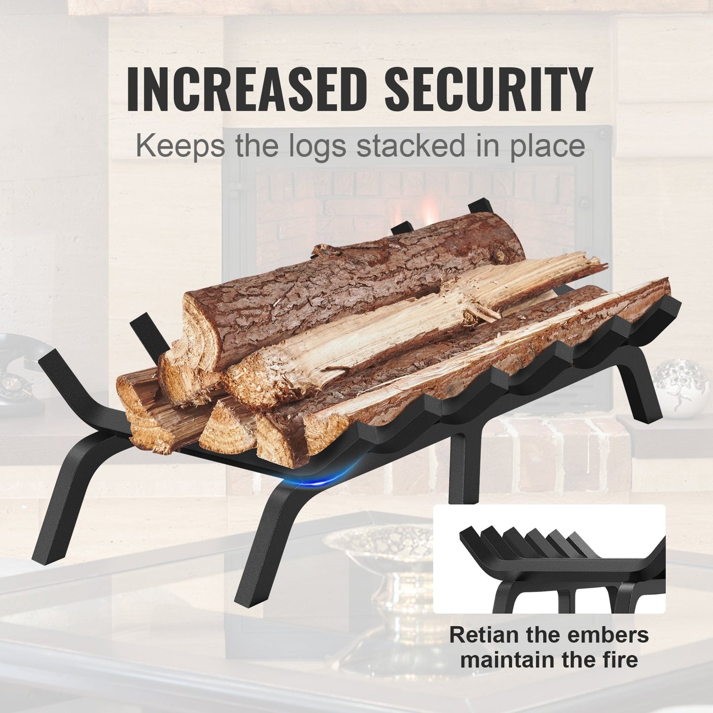 VEVOR Fireplace Log Grate, 685.8mm Heavy Duty Fireplace Grate with 6 Support Legs,