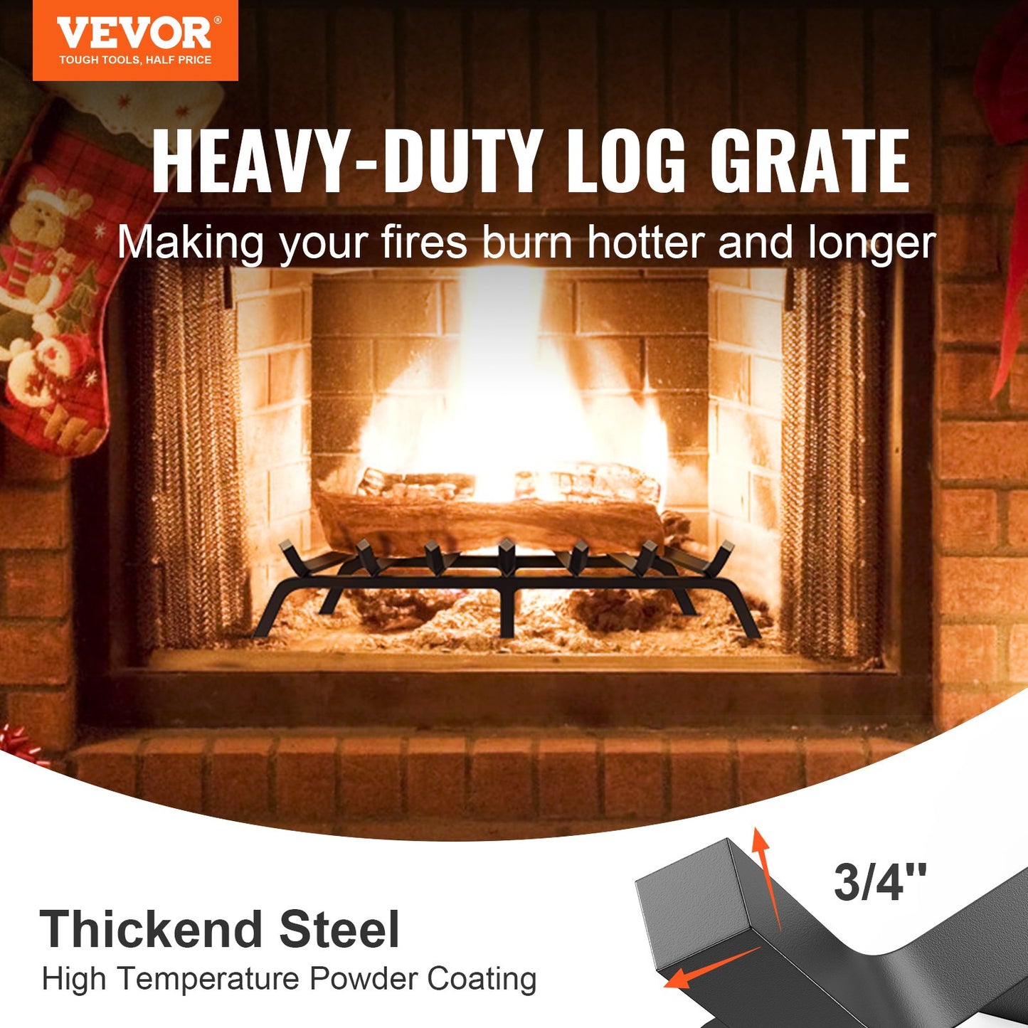 VEVOR Fireplace Log Grate, 762mm Heavy Duty Fireplace Grate with 6 Support Legs,
