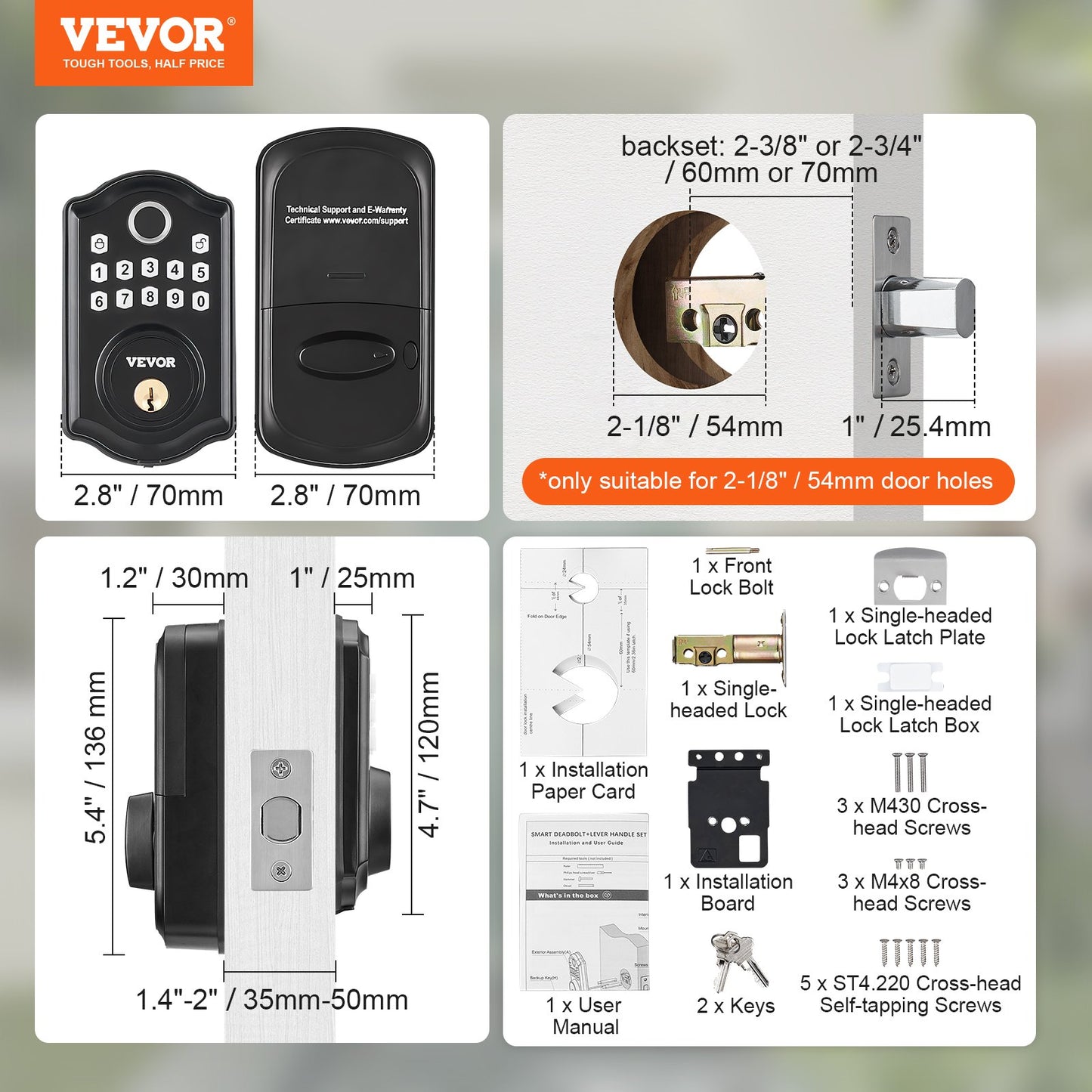 VEVOR Fingerprint Door Lock, Keyless Entry Door Lock with Fingerprint/Keypad Code/Key,