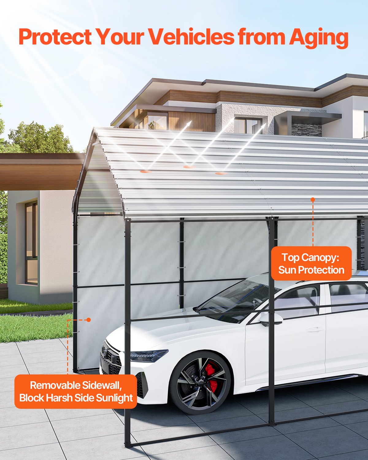 VEVOR 10' x 15' Metal Carport Heavy Duty Outdoor Car Shelter Garage for Boats