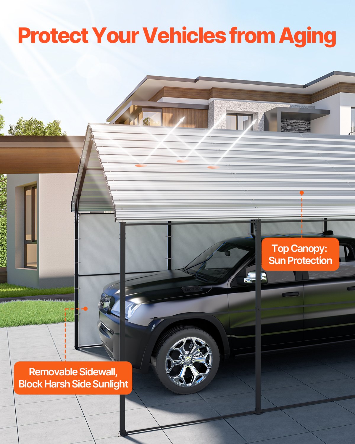 VEVOR 12' x 20' Metal Carport Heavy Duty Outdoor Car Shelter Garage for Boats