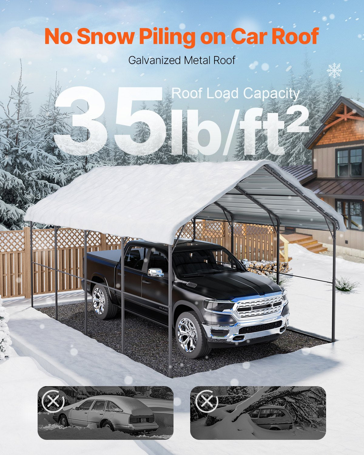 VEVOR 12' x 20' Metal Carport Heavy Duty Outdoor Car Shelter Garage for Boats