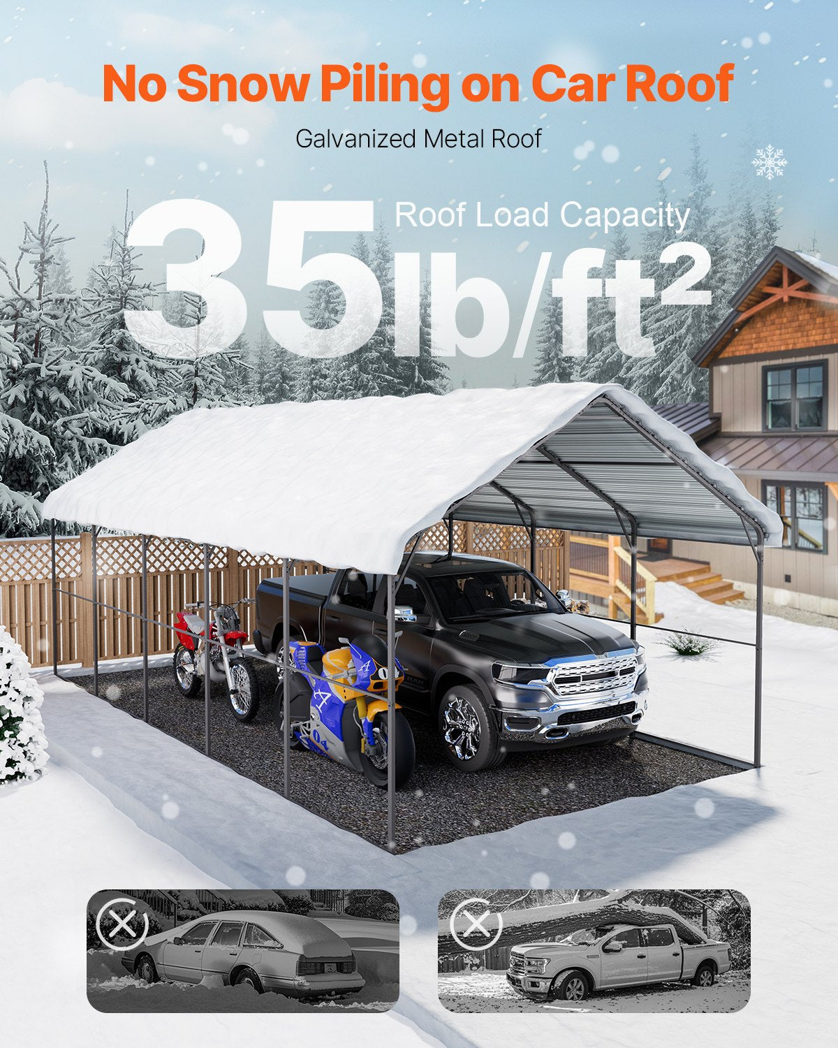 VEVOR 13' x 26' Metal Carport Heavy Duty Outdoor Car Shelter Garage for Boats