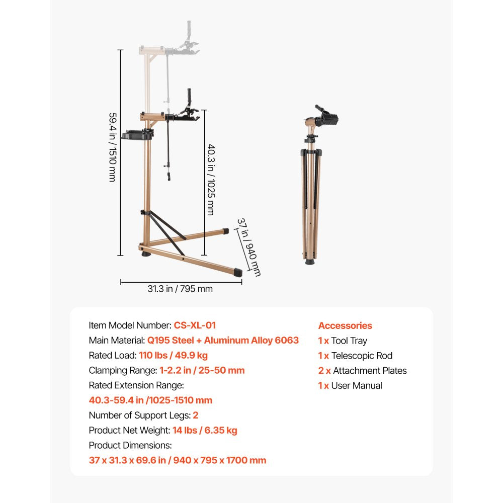 Bike Repair Stand 49.9 kg Adjustable Bicycle Maintenance Rack with Tray