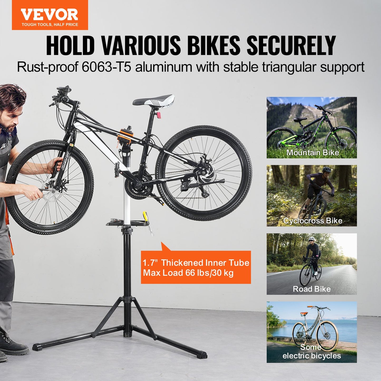 VEVOR Bike Repair Stand 66LBS Adjustable Maintenance Folding Bike Rack Tool Tray