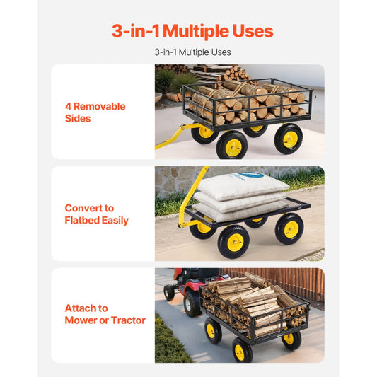 Steel Garden Cart 1200lb Capacity Heavy Duty Yard Wagon Cart 13in Tires