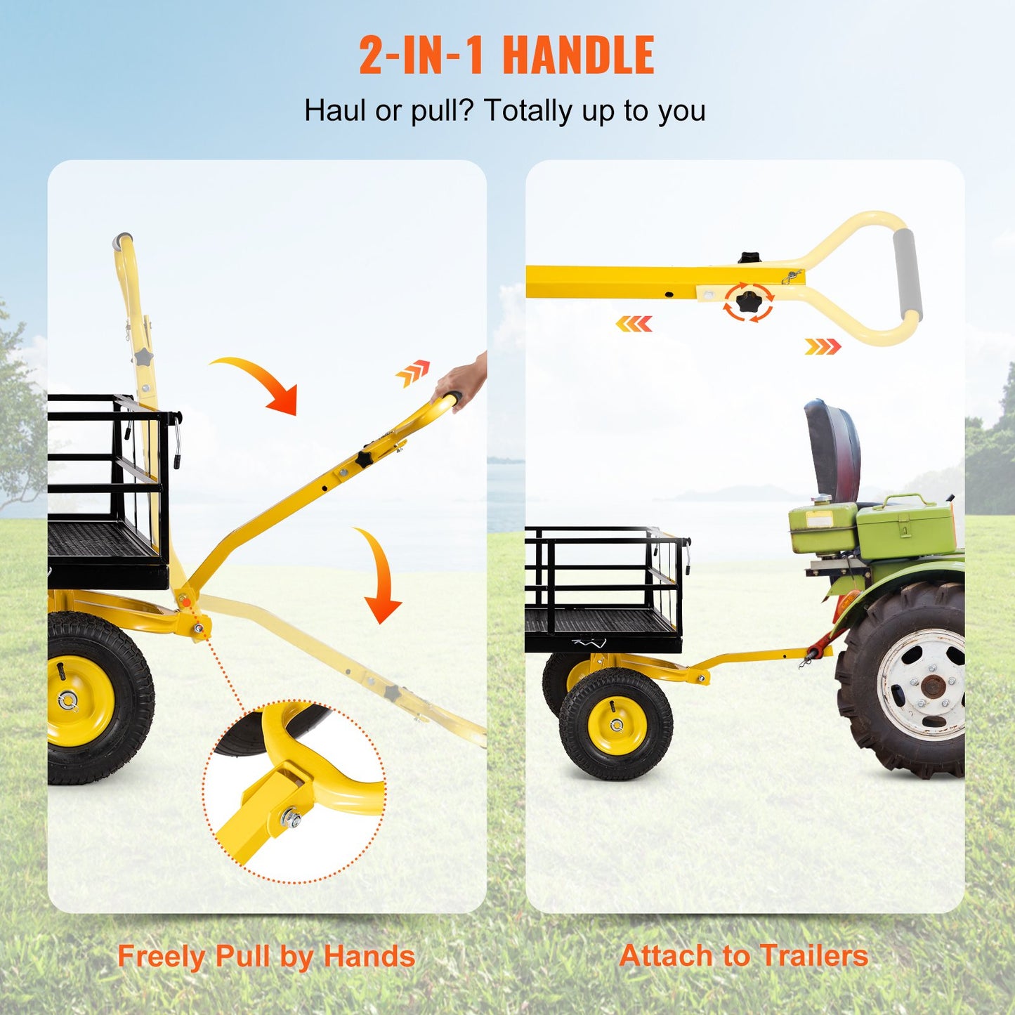 VEVOR Steel Garden Cart, Heavy Duty 1200 lbs Capacity, with Removable Mesh Sides