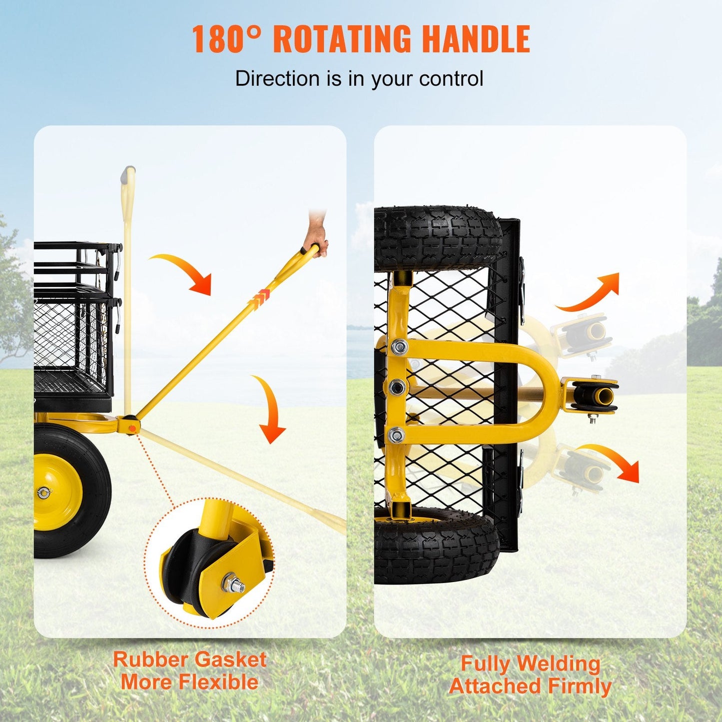 Heavy Duty Steel Garden Cart with Removable Sides, 408 kg Capacity