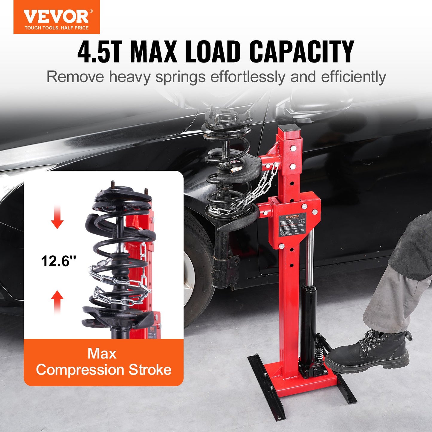 VEVOR Strut Spring Compressor, 4.5 Ton/9920 LBS Hydraulic Jack Capacity, 1 Ton Rated