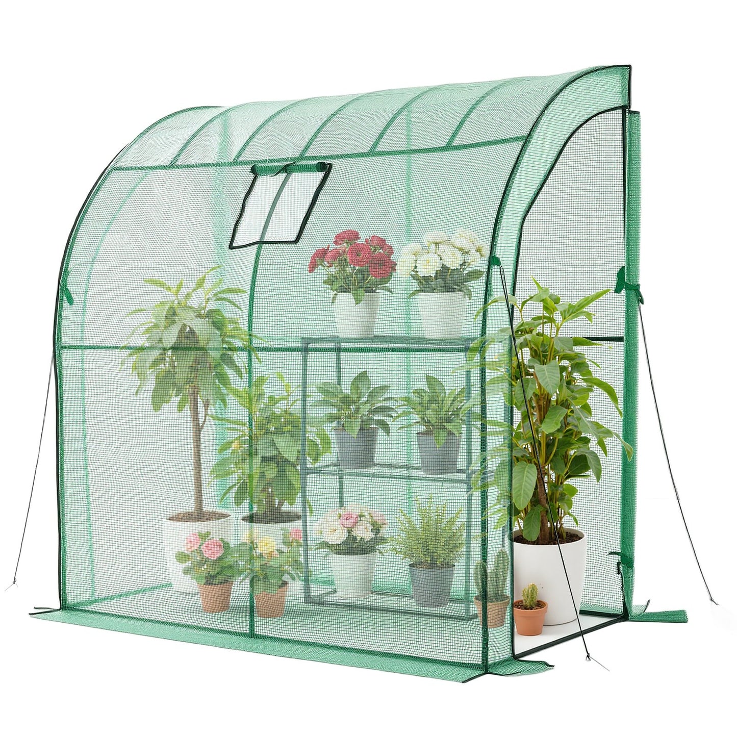 Walk-in Greenhouse, 198 x 100 x 200 cm Greenhouse for Outdoors with Window, PE Cover, 3-Tier Shelf, Roll-Up Zipper Doors, Walk in Green House Kit, Portable Plant Garden Hot House for Backyard