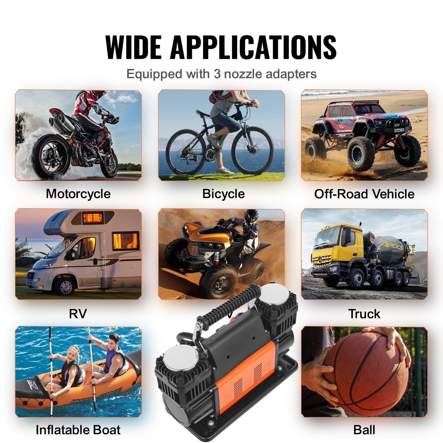 Portable Dual-Cylinder Air Compressor, 12V, 150 PSI, 10.6 CFM, 10.7 kg