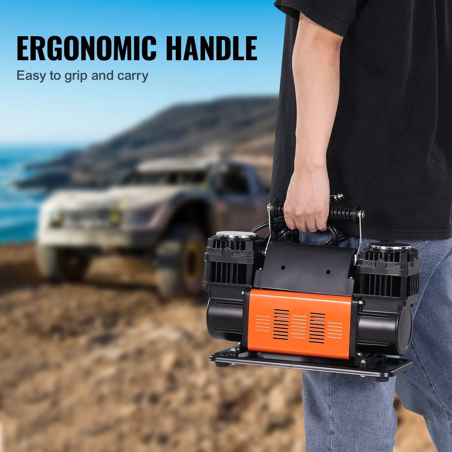 Portable Dual-Cylinder Air Compressor, 12V, 150 PSI, 10.6 CFM, 10.7 kg