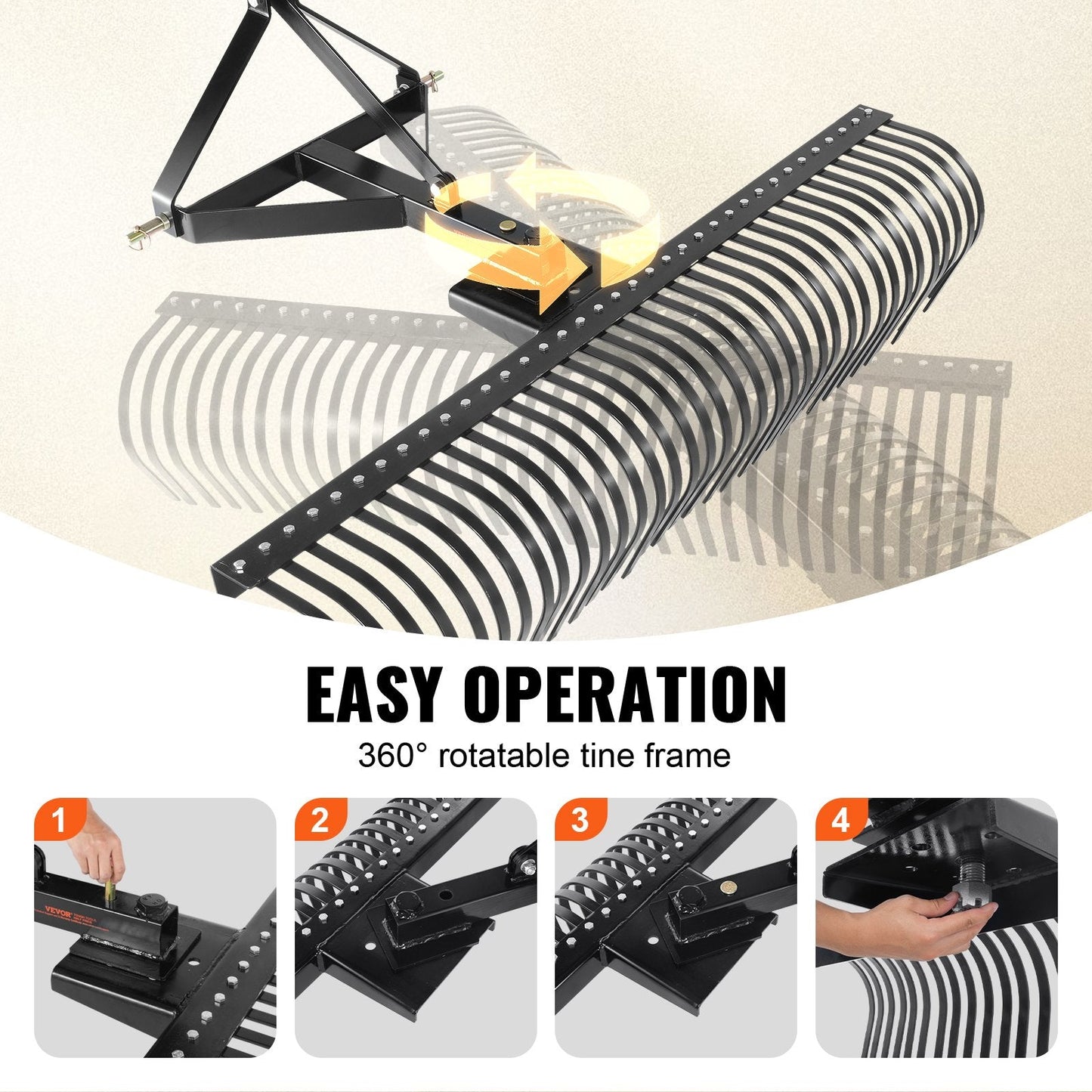 Tow-Behind 1.8m Dethatcher with 36 Steel Tines for Tractors and Lawns