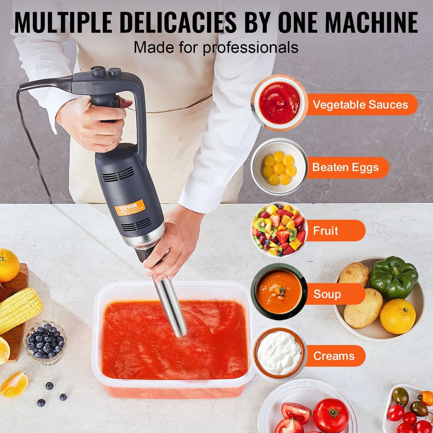 Commercial 350W Hand Mixer for Soups and Sauces, 0.5m Shaft, 3.95 kg