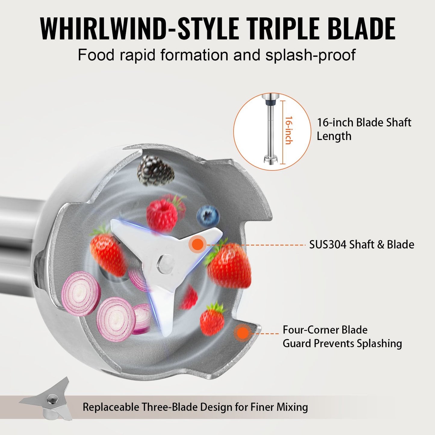 Commercial Hand Mixer 500W Heavy Duty Immersion Blender for Soups & Sauces