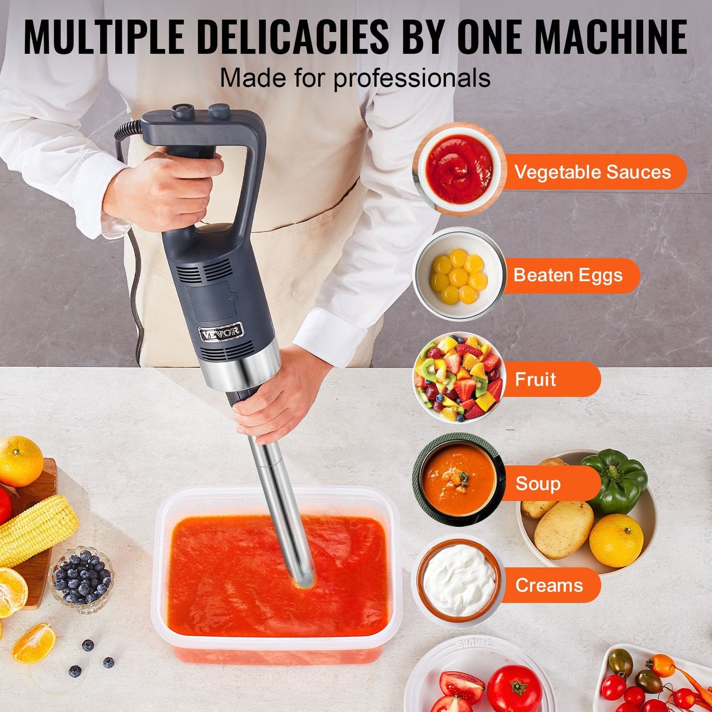 Commercial Hand Mixer 500W Heavy Duty Immersion Blender for Soups & Sauces