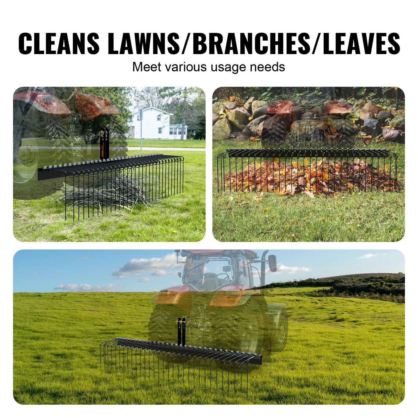 VEVOR Tow Behind Landscape Rake, 1.8m Tow Dethatcher with 32 Steel Tines, Lawn Dethatcher