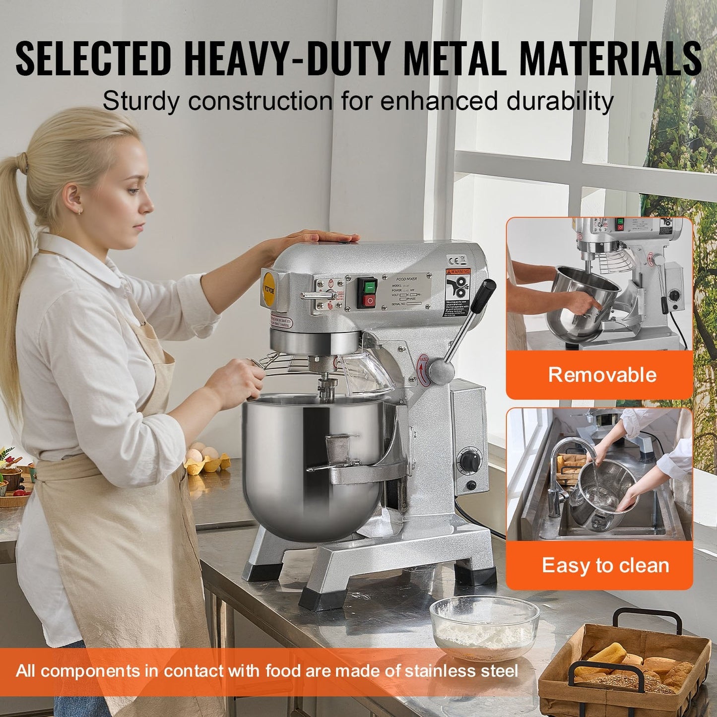 10L 550W Commercial Stand Mixer, 3-Speed Dough Mixer for Restaurants