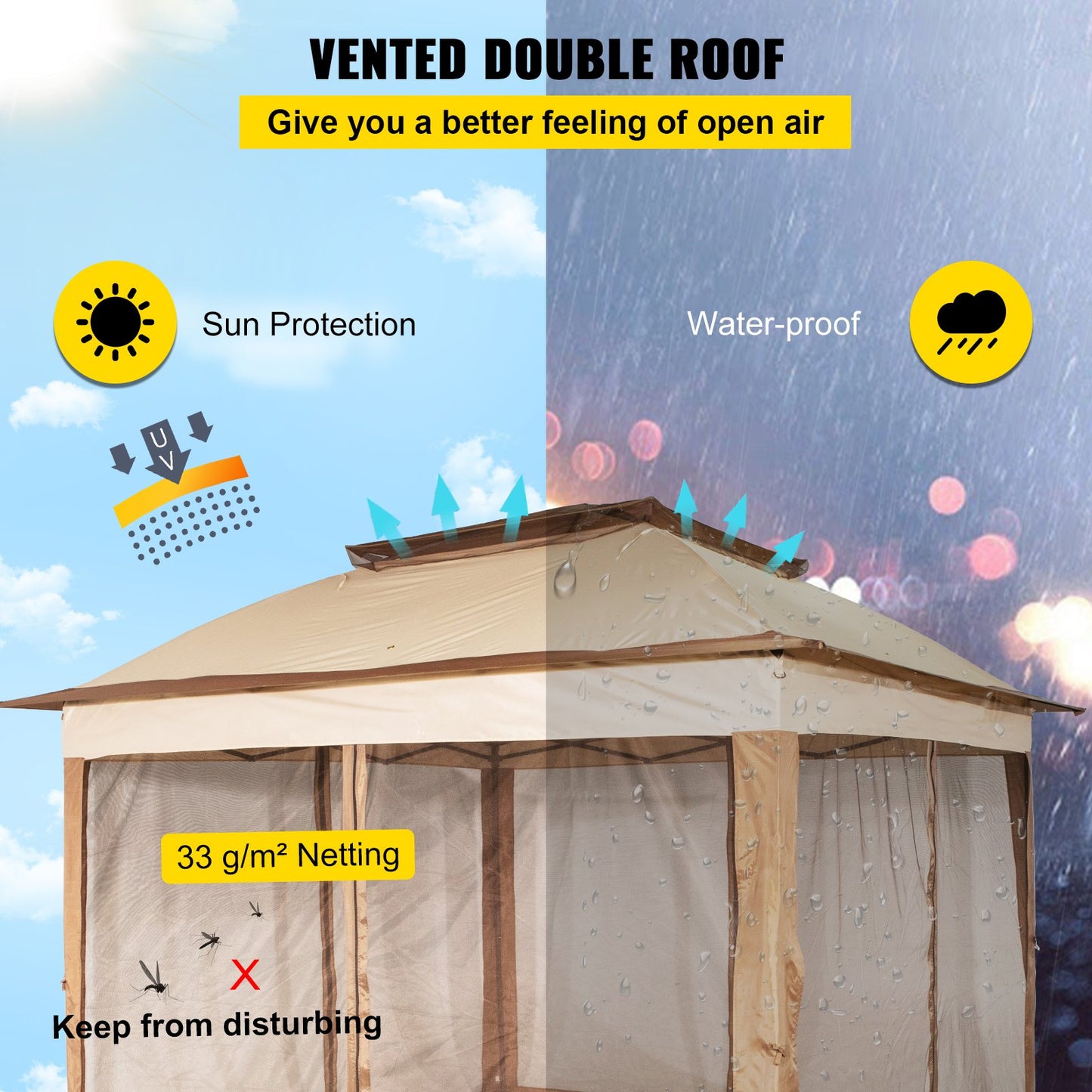 VEVOR Outdoor Canopy Gazebo Tent, Portable Canopy Shelter with 11\'x11\' Large Shade