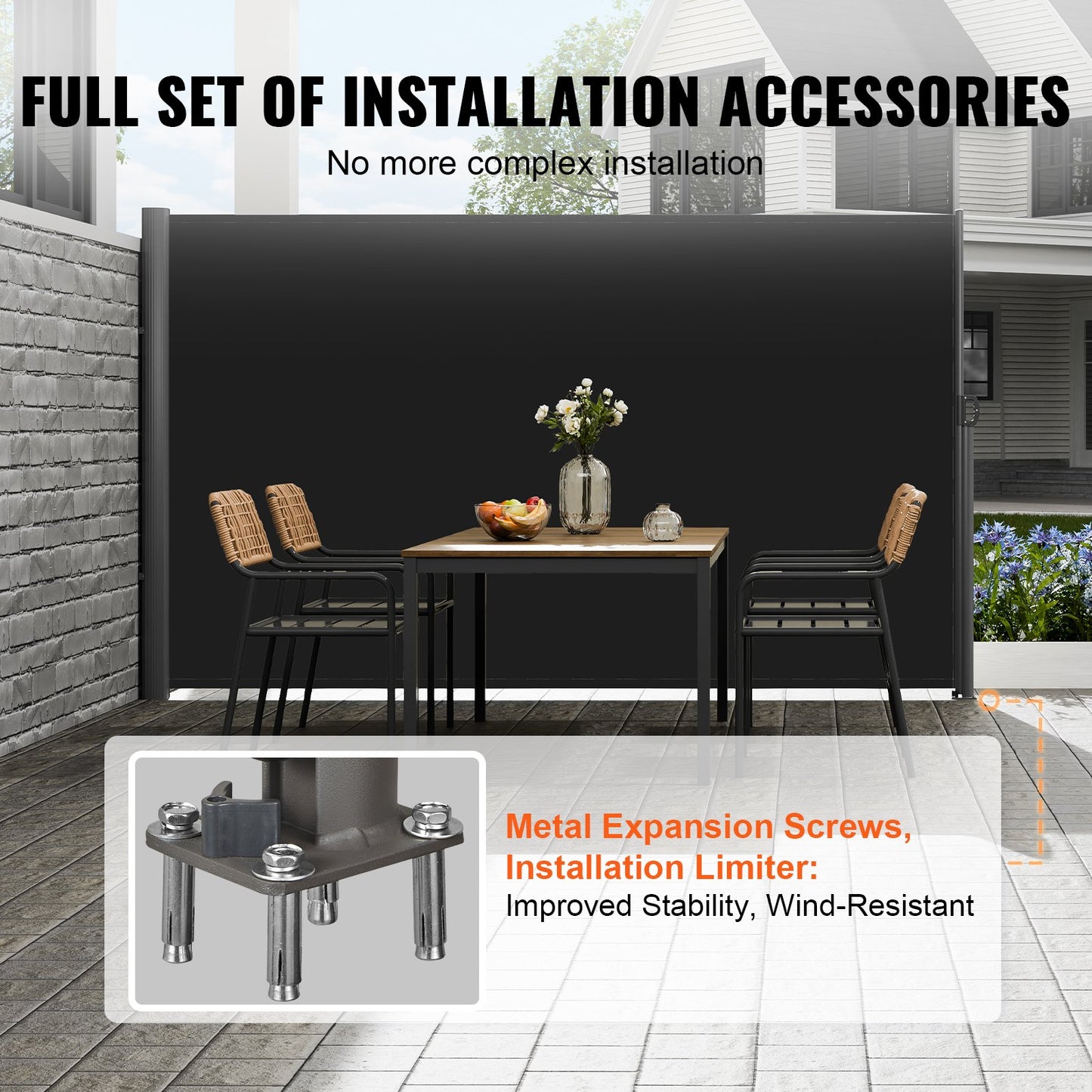 VEVOR Retractable Side Awning, 160X300cm Aluminum Outdoor Privacy Screen, 280g Polyester