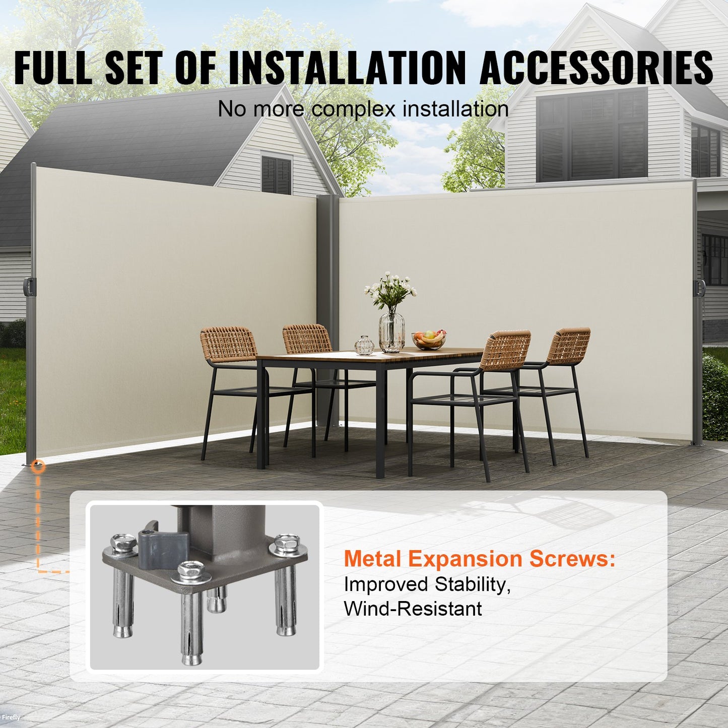 VEVOR Retractable Side Awning, 180X600cm Aluminum Outdoor Privacy Screen, 280g Polyester