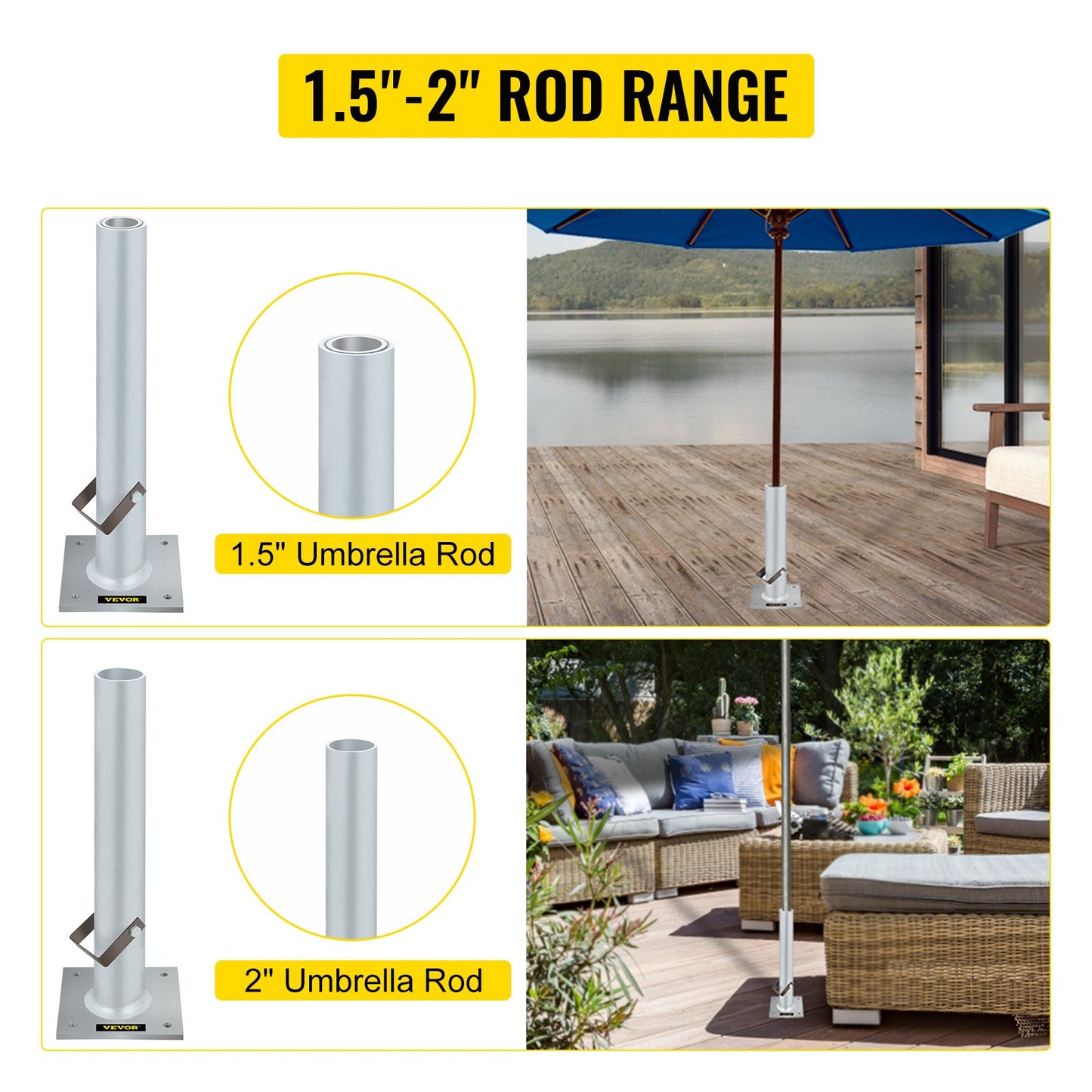 VEVOR Umbrella Base, 2 in 1 Heavy Duty Umbrella Stand, Aluminum Umbrella's Holder