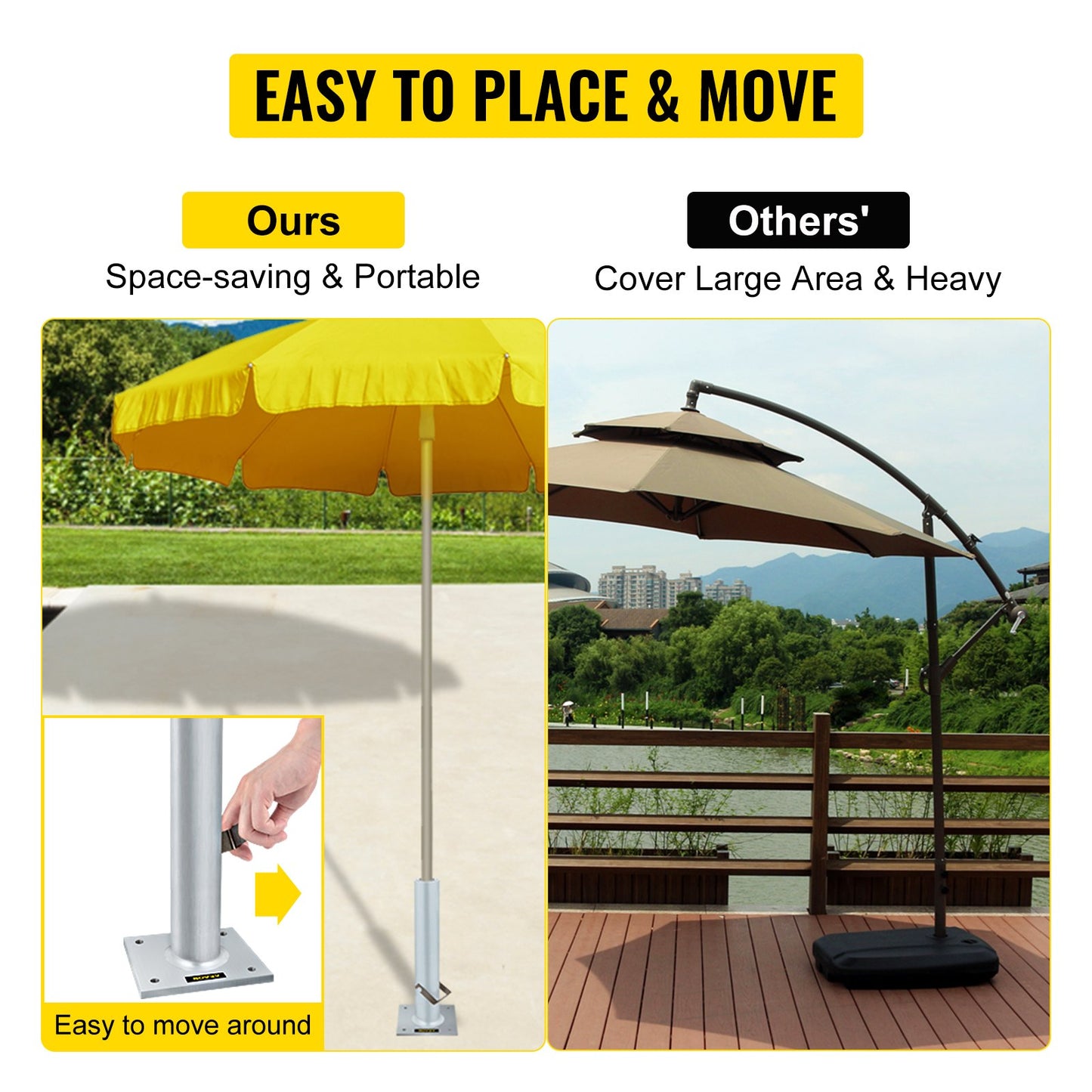 VEVOR Umbrella Base, 2 in 1 Heavy Duty Umbrella Stand, Aluminum Umbrella's Holder