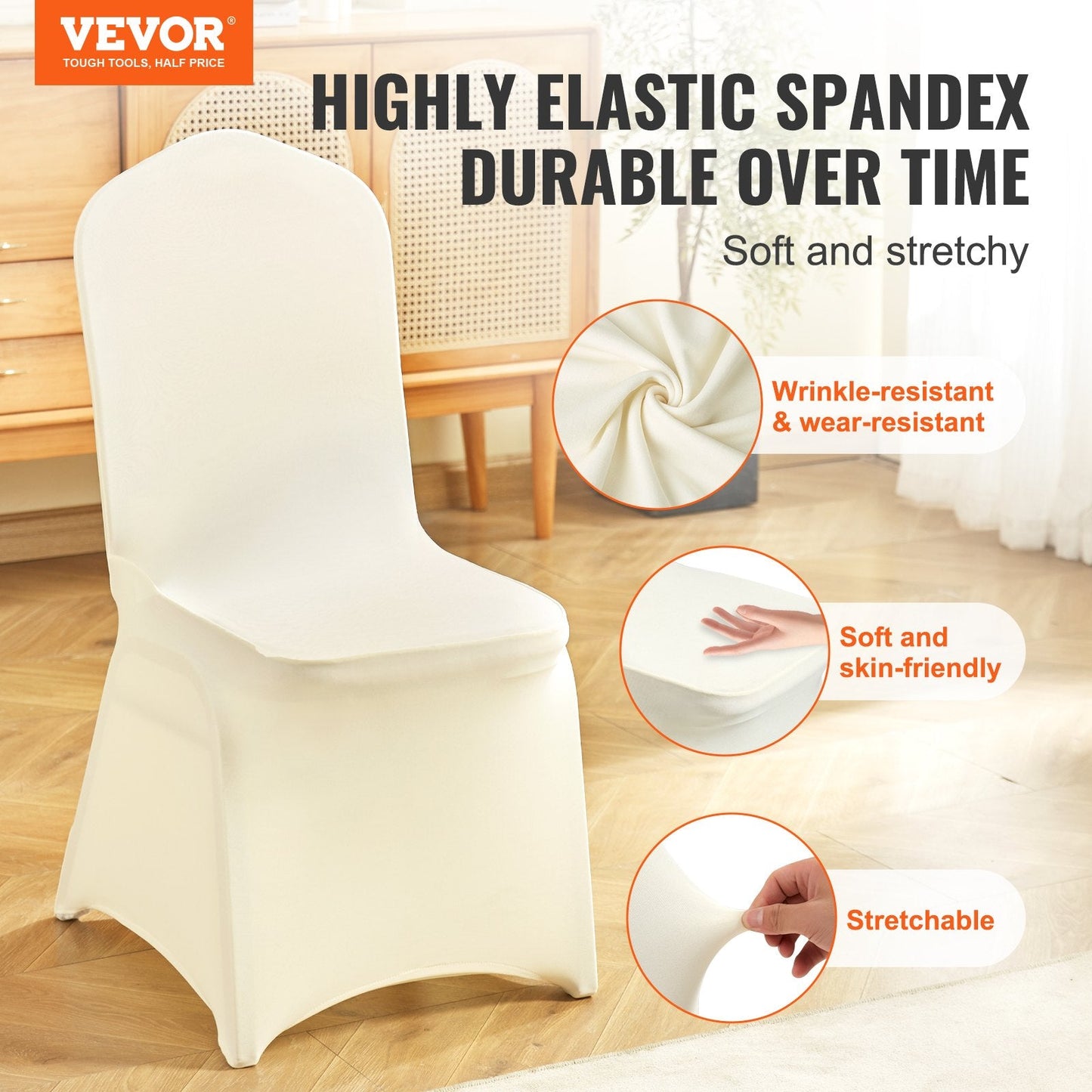 Ivory White Stretch Spandex Chair Covers, Universal Fit for Events (100PCS)