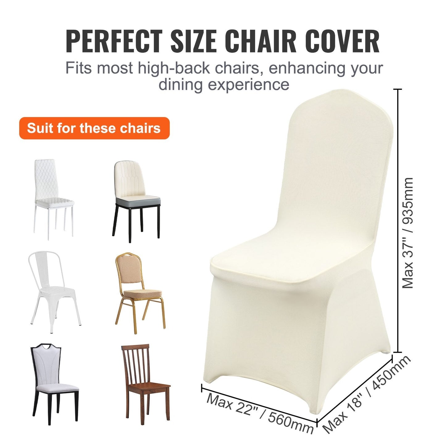 Ivory White Stretch Spandex Chair Covers, Universal Fit for Events (100PCS)