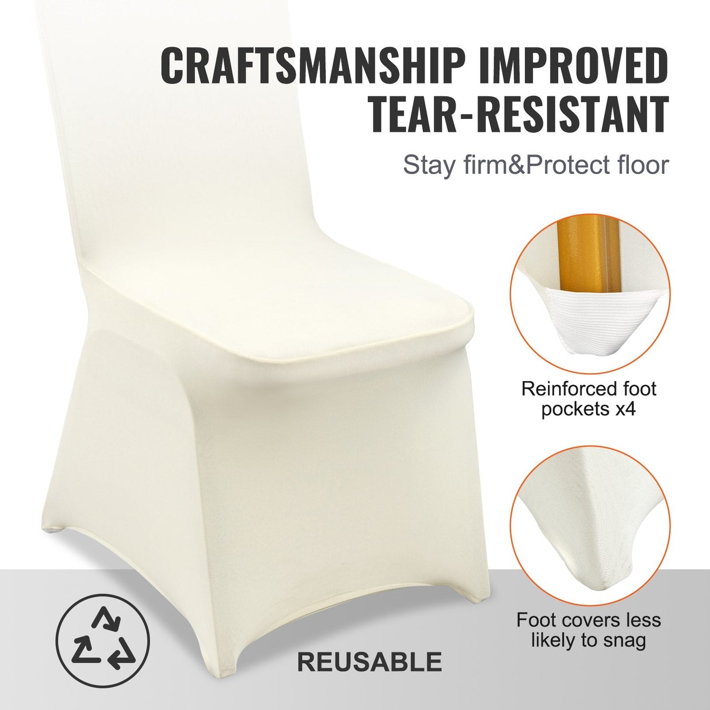 Ivory White Stretch Spandex Chair Covers, Universal Fit for Events (100PCS)