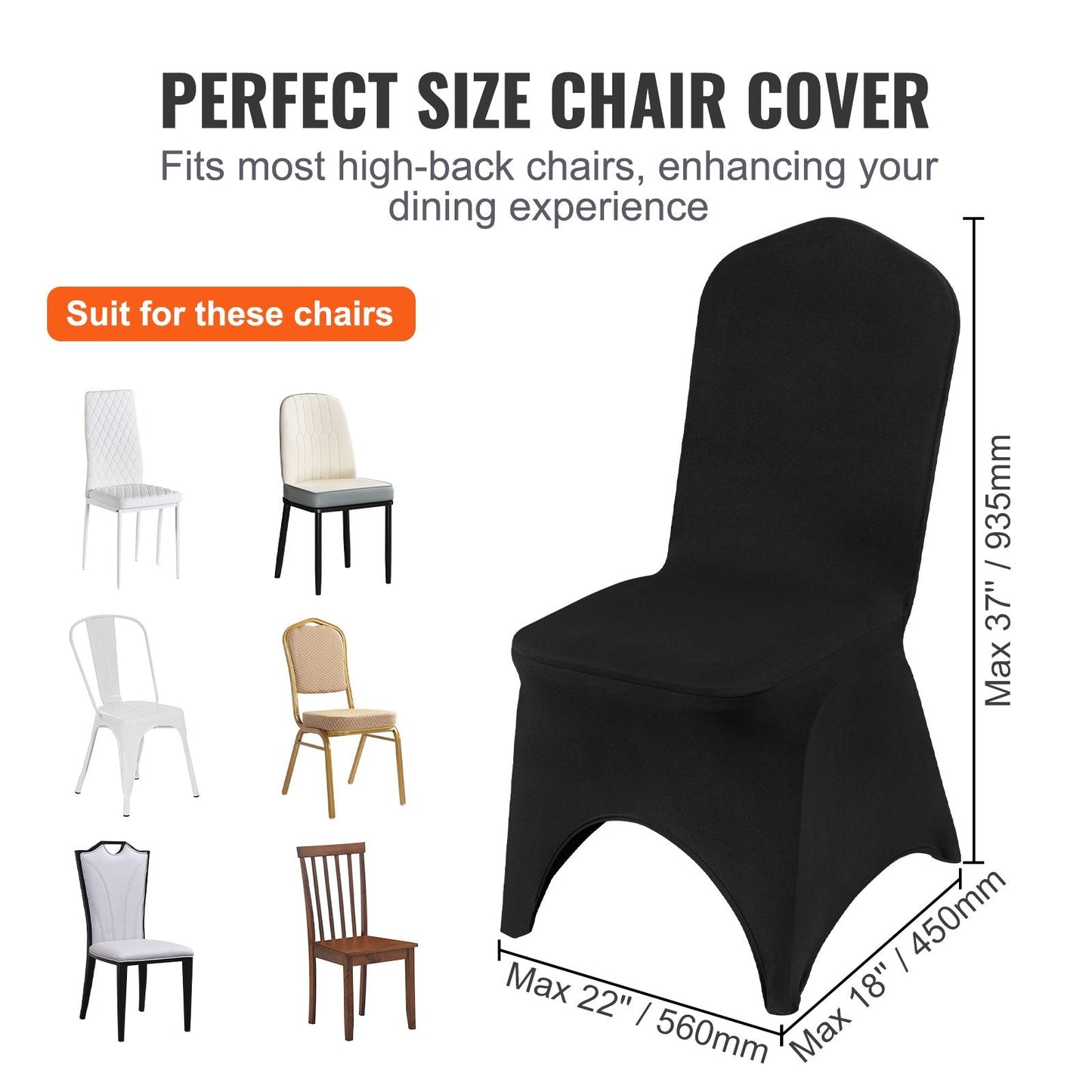 50 Black Stretch Chair Covers for Weddings and Events, Polyester Spandex